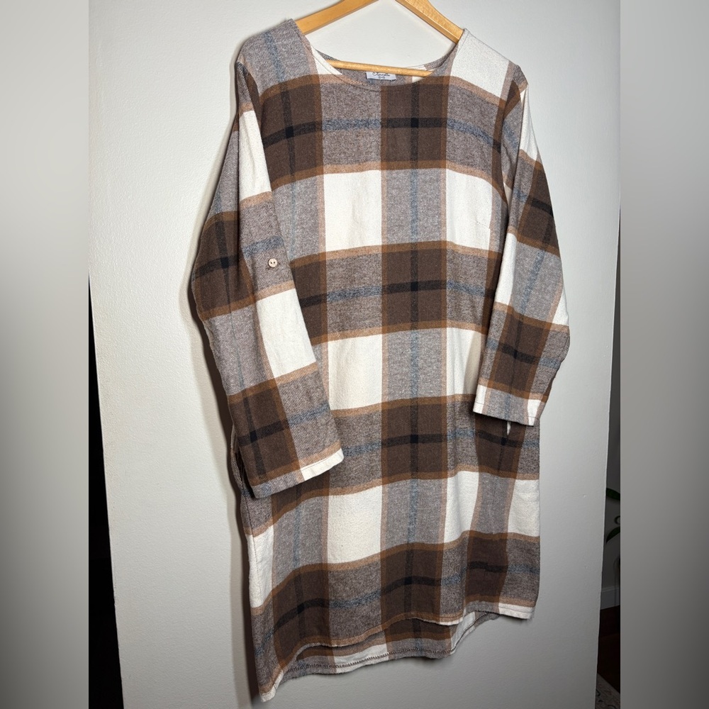 Eternelle Giovanna Plaid Dress in Brown and Cream - Picture 3 of 6